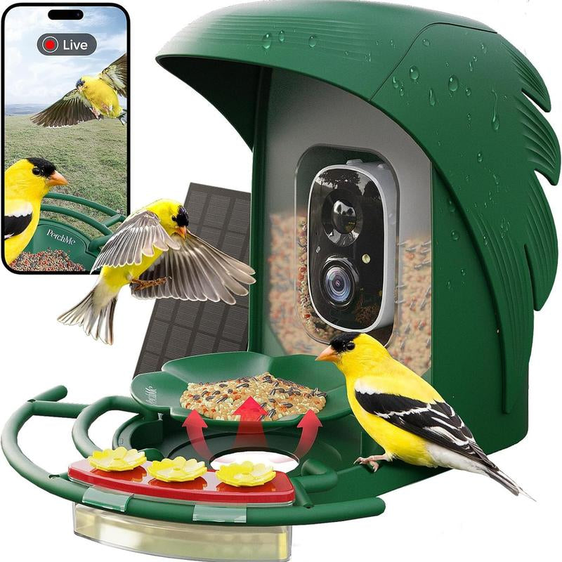 Perchme Bird Feeder with Camera Solar Powered,1080P Bird House Camera with AI Identify, Smart Bird Feeder Camera for Outdoors, Ideal Gift with Nectar Auto Capture