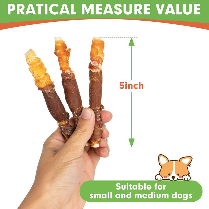 MON2SUN Triple Flavor Rawhide Dog Treats, 5 Inch Chicken Liver Duck and Chicken Wrapped Rawhide Snacks -Healthy and Delicious Treats