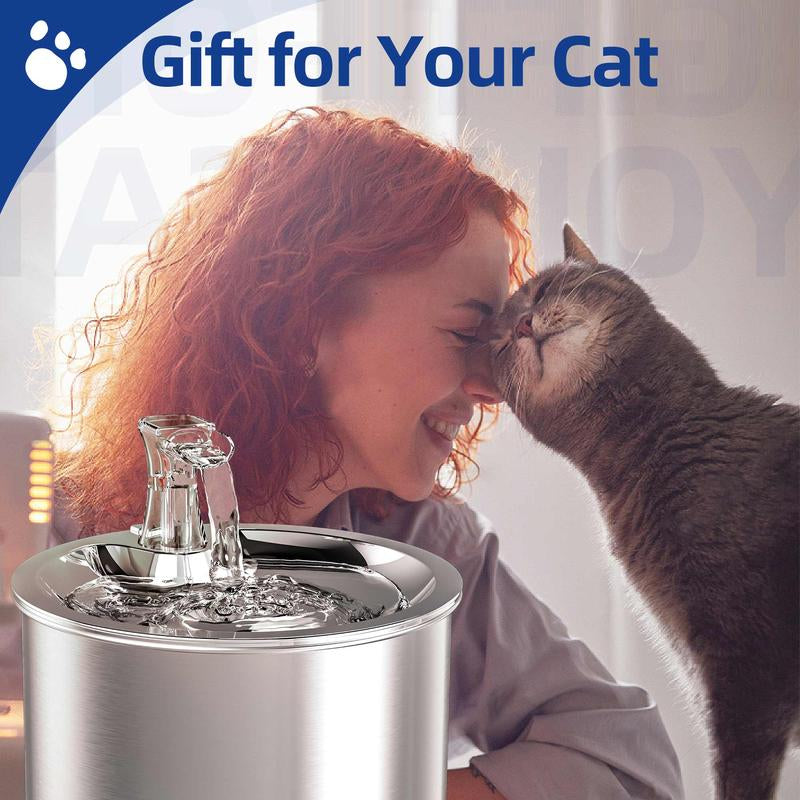 Cat Water Fountain, Stainless Steel inside Ultra-Quiet Pump, 2L/67Oz Automatic Dog Dispenser Water Bowl, Multiple Pets Water Fountain