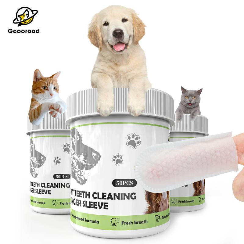 Geoorood Disposable Pet Tooth Cleaning Finger Gloves, Dental Cleaning Finger Toothbrush for Cats & Dogs,Tear Stain Cleaning Wipes, Bad Breath Wet Wipes, Tartar Removal Oral Care Grooming Tools.#1