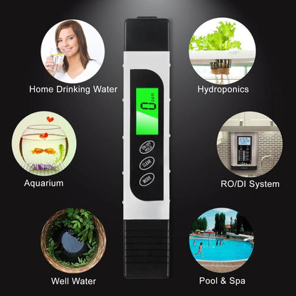 Water Quality Tester, Accurate and Reliable, TDS Meter, EC Meter & Temperature Meter 3 in 1, 0-9990Ppm, Ideal Water Test Meter for Drinking Water, Aquariums, Etc.