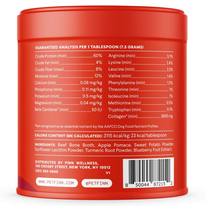 FINN Bone Broth plus for Dogs | Joint & Mobility Topper Packed with Collagen & Amino Acids | Only 6 Ingredients | Powdered Meal Topper for Dogs