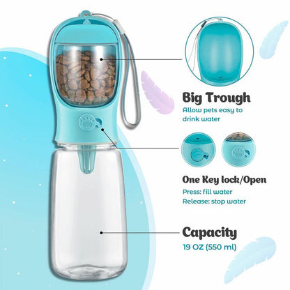 2-In-1 Portable Dog Water Bottle & Food Dispenser – Leak-Proof, Travel-Friendly, Durable Pet Hydration and Snack Container
