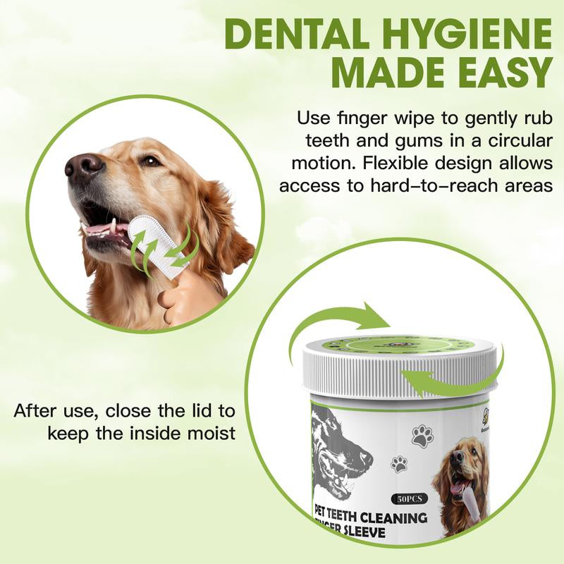Geoorood Disposable Pet Tooth Cleaning Finger Gloves, Dental Cleaning Finger Toothbrush for Cats & Dogs,Tear Stain Cleaning Wipes, Bad Breath Wet Wipes, Tartar Removal Oral Care Grooming Tools.#1