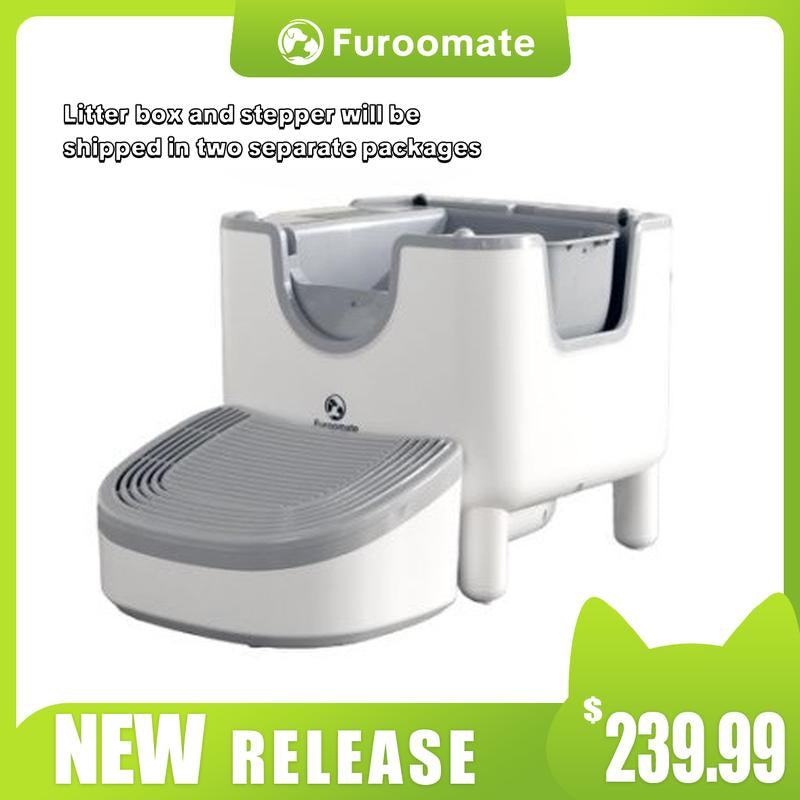 Furoomate Open-Top Self-Cleaning Cat Litter Box , PCT010-STEP--2 Packages (1 Box,1 Stepper),Odor-Free, Quiet Operation, Easy to Install & Maintain, Low Maintenance, Saves Time & Effort, Fast Cat Adaptation,Includes Trash Bags