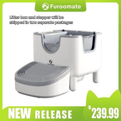 Furoomate Open-Top Self-Cleaning Cat Litter Box , PCT010-STEP--2 Packages (1 Box,1 Stepper),Odor-Free, Quiet Operation, Easy to Install & Maintain, Low Maintenance, Saves Time & Effort, Fast Cat Adaptation,Includes Trash Bags