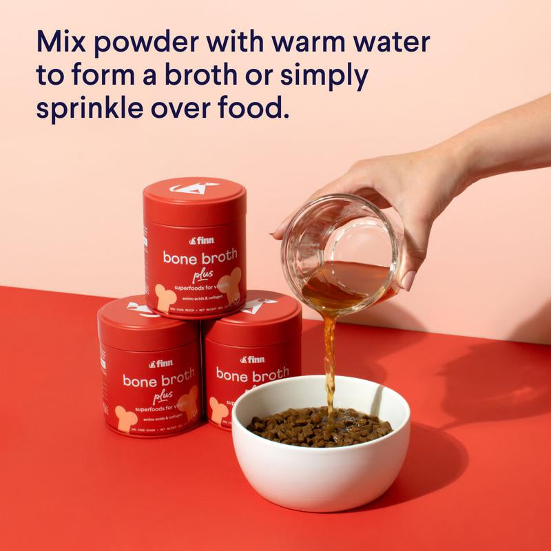 FINN Bone Broth plus for Dogs | Joint & Mobility Topper Packed with Collagen & Amino Acids | Only 6 Ingredients | Powdered Meal Topper for Dogs