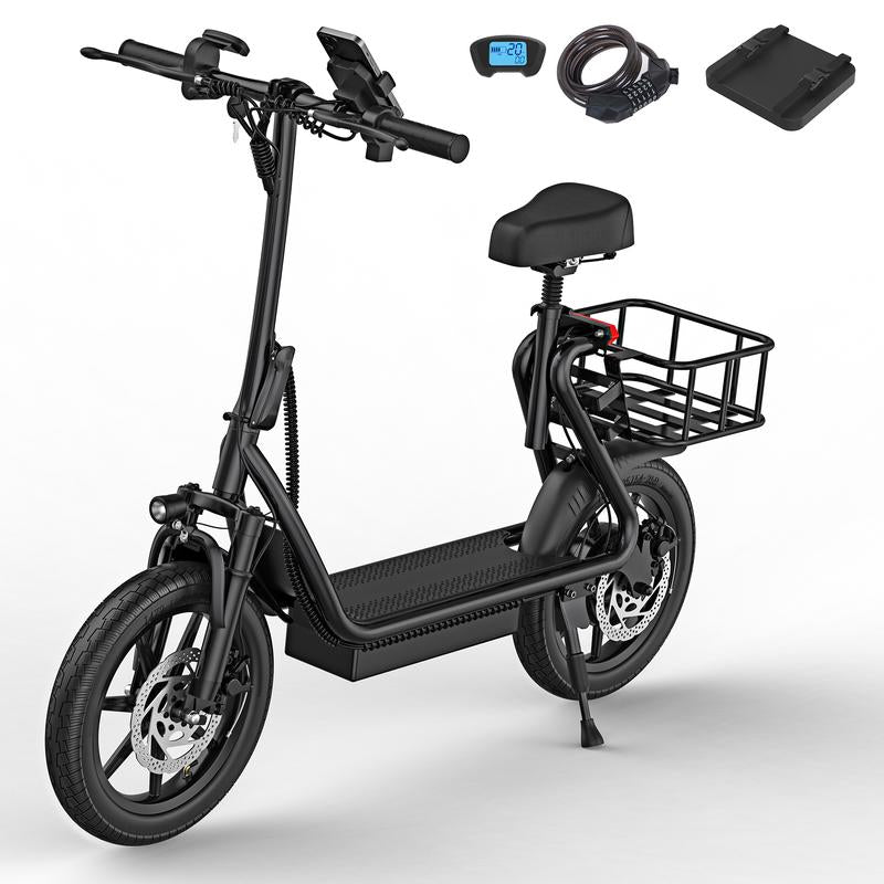 【App Control-】Aovopro - LADPED ESBS Electric Scooter for Adults with Seat and App, Peak Motor Power 750W, Top Speed 22 Mph, Driving Range 20-60 Miles, Pet-Friendly Design with Rear Basket.