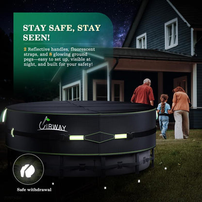 UIRWAY round Pool Cover with Reflective Strips, Swimming Pool Cover for above Ground Pools, Solar Cover Including Rope Tie and Luminous Ground Nails, PU Tarp Snug Fit for UV Protected