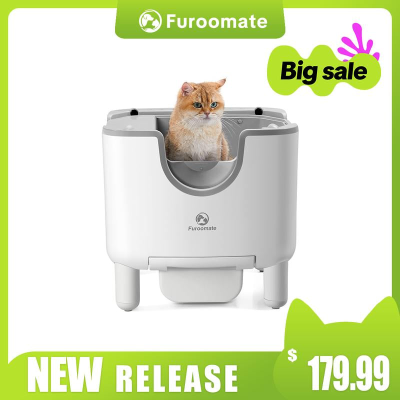 Furoomate Open-Top Self-Cleaning Cat Litter Box , PCT010-STEP--2 Packages (1 Box,1 Stepper),Odor-Free, Quiet Operation, Easy to Install & Maintain, Low Maintenance, Saves Time & Effort, Fast Cat Adaptation,Includes Trash Bags