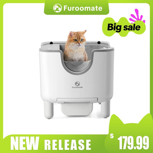 Furoomate Open-Top Self-Cleaning Cat Litter Box , PCT010-STEP--2 Packages (1 Box,1 Stepper),Odor-Free, Quiet Operation, Easy to Install & Maintain, Low Maintenance, Saves Time & Effort, Fast Cat Adaptation,Includes Trash Bags