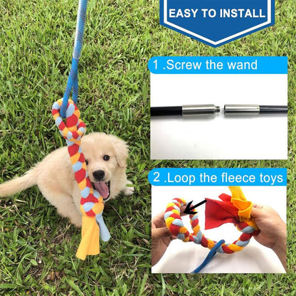 Interactive Flirt Pole Toy for Dogs Chase and Tug of War,Durable Teaser Wand with Pet Fleece Rope to Outdoor Exercise & Training for Dogs
