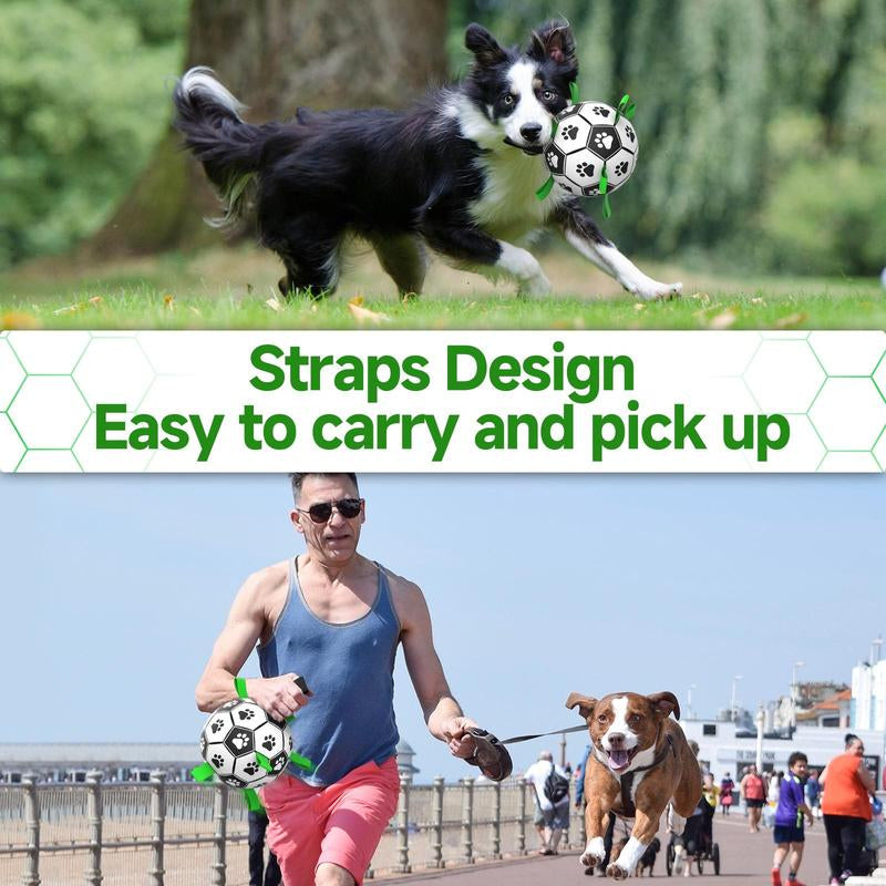 Gift for Pets, Paw Pattern Football Pet Toy Summer Gift, Indoor & Outdoor Pet Play Supply with Nylon Strap & Hand Pump, Creative Dog Chewing Ball Toy for Teeth Cleaning, Durable Pet Tools Products