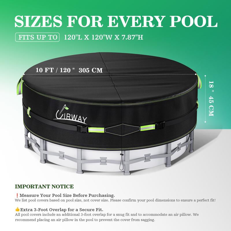 UIRWAY round Pool Cover with Reflective Strips, Swimming Pool Cover for above Ground Pools, Solar Cover Including Rope Tie and Luminous Ground Nails, PU Tarp Snug Fit for UV Protected