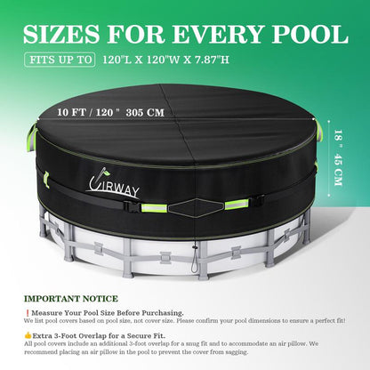 UIRWAY round Pool Cover with Reflective Strips, Swimming Pool Cover for above Ground Pools, Solar Cover Including Rope Tie and Luminous Ground Nails, PU Tarp Snug Fit for UV Protected