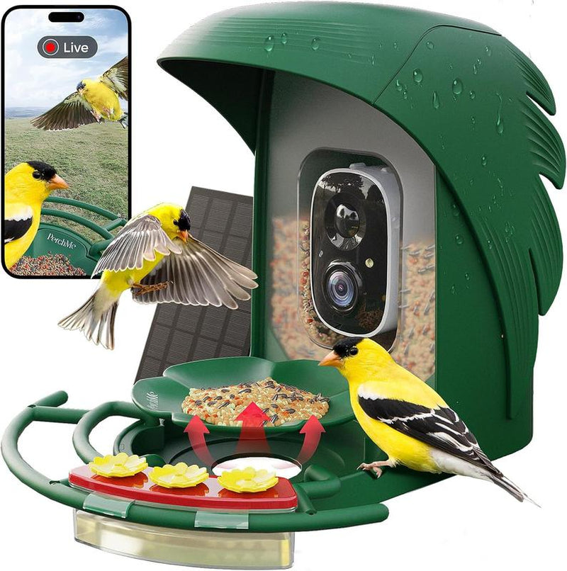 Perchme Bird Feeder with Camera Solar Powered,1080P Bird House Camera with AI Identify, Smart Bird Feeder Camera for Outdoors, Ideal Gift with Nectar Auto Capture