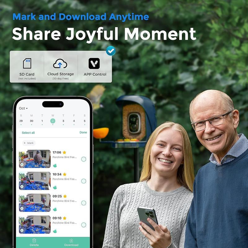 Perchme Bird Feeder with Camera Solar Powered,1080P Bird House Camera with AI Identify, Smart Bird Feeder Camera for Outdoors, Ideal Gift with Nectar Auto Capture