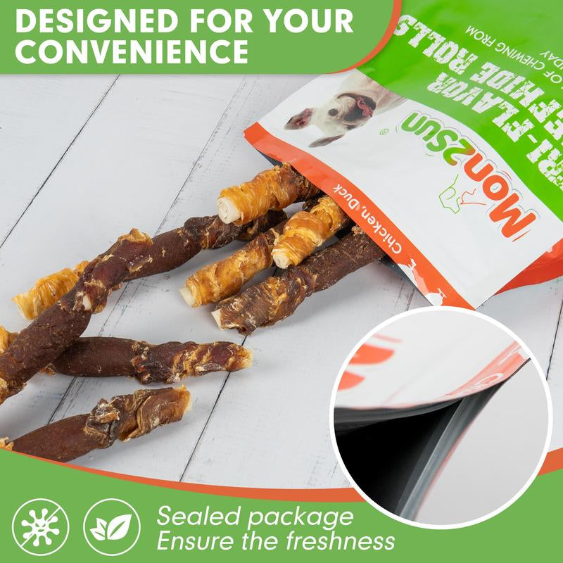 MON2SUN Triple Flavor Rawhide Dog Treats, 5 Inch Chicken Liver Duck and Chicken Wrapped Rawhide Snacks -Healthy and Delicious Treats
