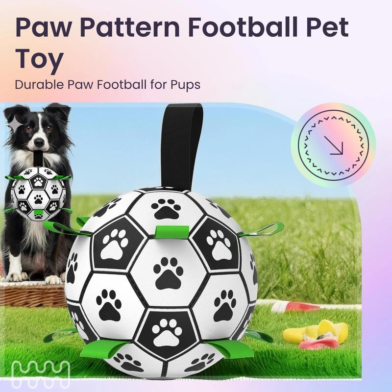 Gift for Pets, Paw Pattern Football Pet Toy Summer Gift, Indoor & Outdoor Pet Play Supply with Nylon Strap & Hand Pump, Creative Dog Chewing Ball Toy for Teeth Cleaning, Durable Pet Tools Products