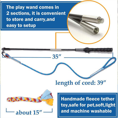 Interactive Flirt Pole Toy for Dogs Chase and Tug of War,Durable Teaser Wand with Pet Fleece Rope to Outdoor Exercise & Training for Dogs