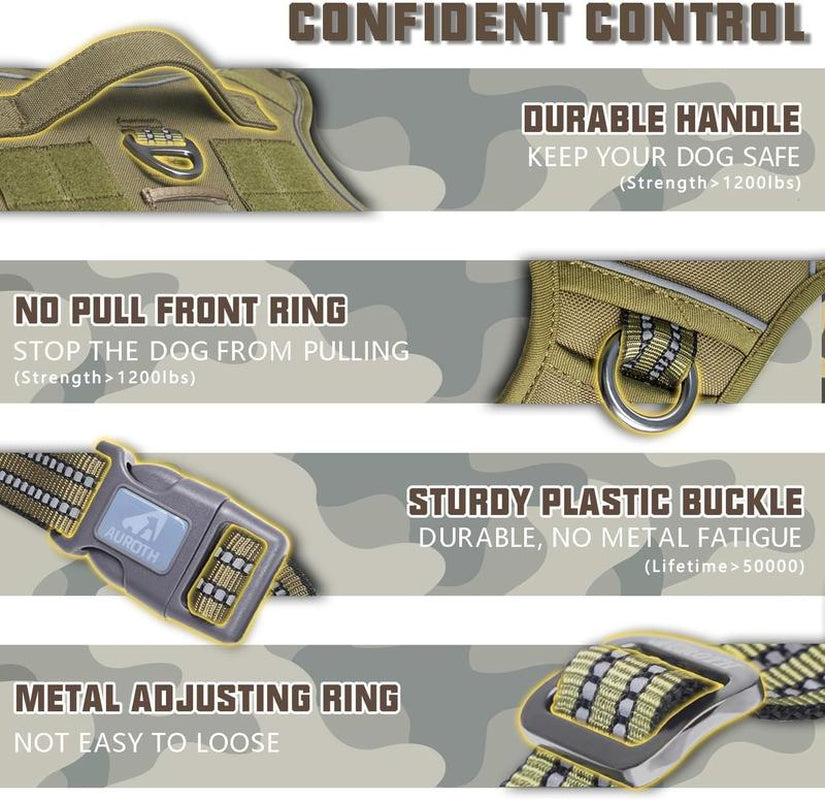 【Summer Sale】Auroth Tactical Dog Harness for Small to Large Dogs , Durable Reflective Dog Harness, Easy to Control, Large Dogs No Pull Adjustable Pet Harness, Dog & Cat Accessories, Pet Supplies