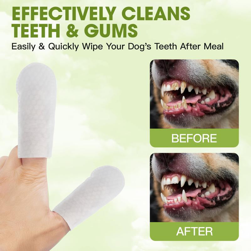 Geoorood Disposable Pet Tooth Cleaning Finger Gloves, Dental Cleaning Finger Toothbrush for Cats & Dogs,Tear Stain Cleaning Wipes, Bad Breath Wet Wipes, Tartar Removal Oral Care Grooming Tools.#1