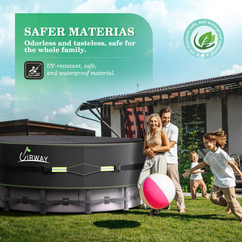 UIRWAY round Pool Cover with Reflective Strips, Swimming Pool Cover for above Ground Pools, Solar Cover Including Rope Tie and Luminous Ground Nails, PU Tarp Snug Fit for UV Protected