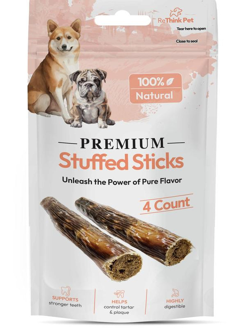 Rethink Pet Premium Stuffed Beef Stick Chews - 4 Pack for Dental Health and Muscle Growth