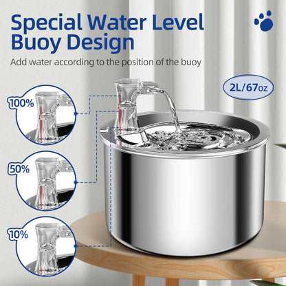 Cat Water Fountain, Stainless Steel inside Ultra-Quiet Pump, 2L/67Oz Automatic Dog Dispenser Water Bowl, Multiple Pets Water Fountain