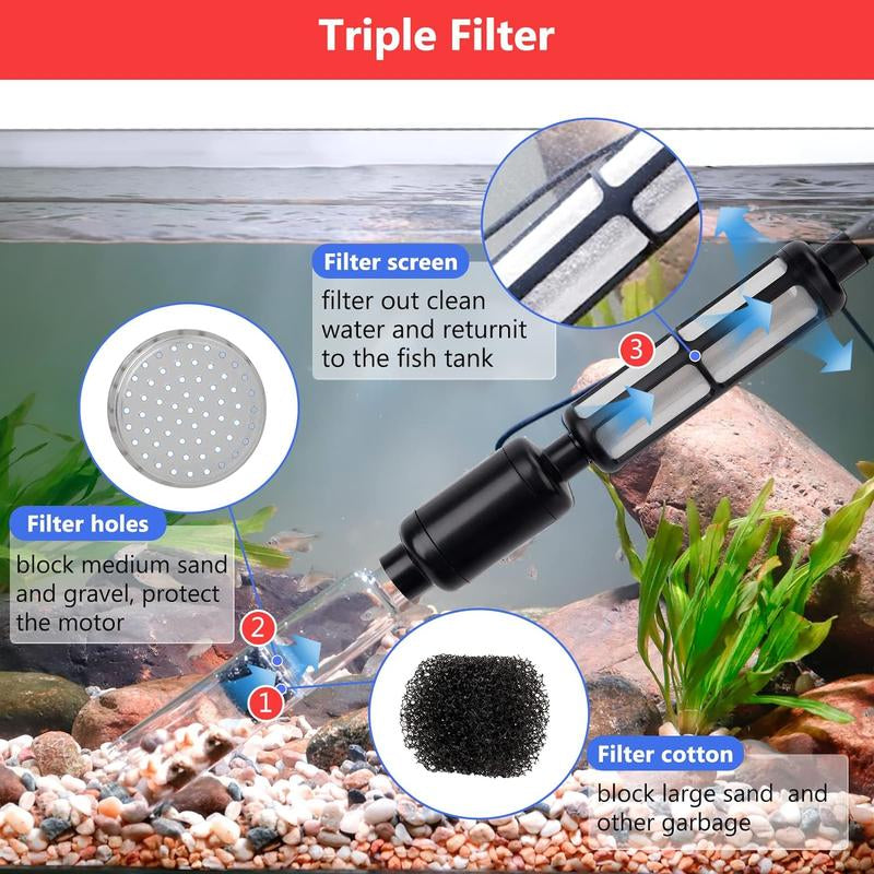 Hygger Electric Fish Tank Gravel Cleaner Kit,Removable Water Changer,Sand Washer Filter Changer,Automatic Change Water,Aquarium Cleaning Tool Set,Remove Dirt, Wash Sand,Circulation for Large Tank