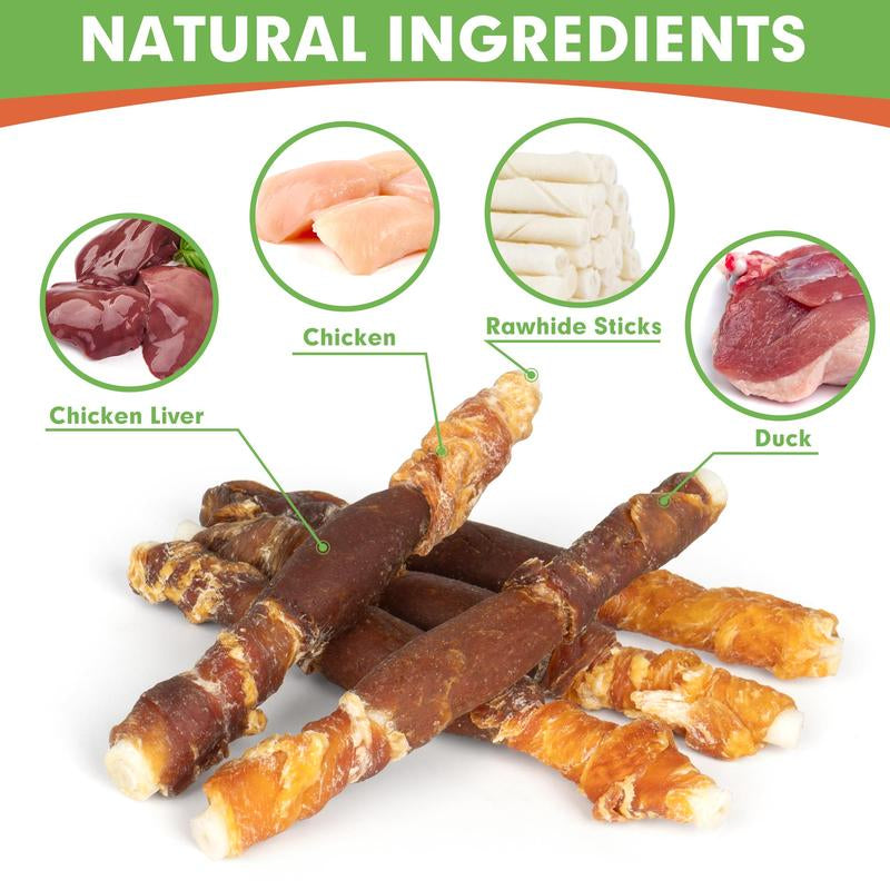 MON2SUN Triple Flavor Rawhide Dog Treats, 5 Inch Chicken Liver Duck and Chicken Wrapped Rawhide Snacks -Healthy and Delicious Treats