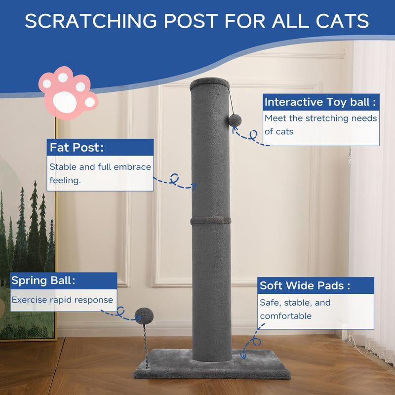 #Cozyvibes#Petlife Made4Pets Bobcat Cat Scratching Post for Indoor Cats, Tall Cat Scratch Post, Carpet Cat Scratching Post with Replaceable Toys, Sturdy Base, Large, Gray