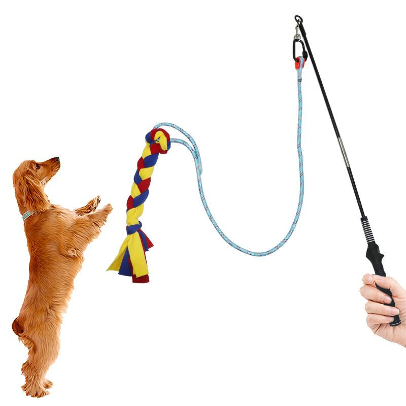 Interactive Flirt Pole Toy for Dogs Chase and Tug of War,Durable Teaser Wand with Pet Fleece Rope to Outdoor Exercise & Training for Dogs