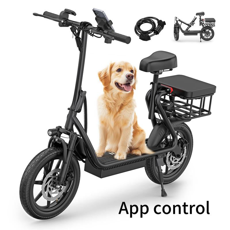 【App Control】Aovopro & LADPED ESBS Electric Scooter for Adults with Seat and App, Peak Motor Power 750W, Top Speed 22 Mph, Driving Range 20-60 Miles, Pet-Friendly Design with Rear Basket.
