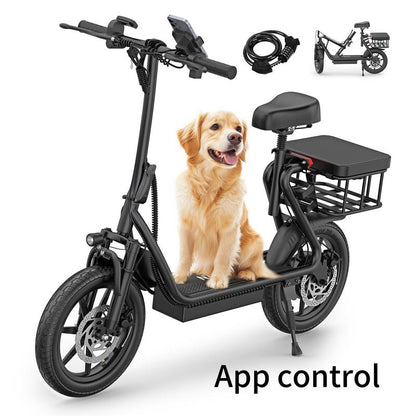 【App Control】Aovopro & LADPED ESBS Electric Scooter for Adults with Seat and App, Peak Motor Power 750W, Top Speed 22 Mph, Driving Range 20-60 Miles, Pet-Friendly Design with Rear Basket.