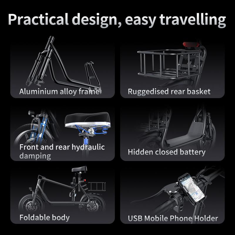 【App Control-】Aovopro - LADPED ESBS Electric Scooter for Adults with Seat and App, Peak Motor Power 750W, Top Speed 22 Mph, Driving Range 20-60 Miles, Pet-Friendly Design with Rear Basket.