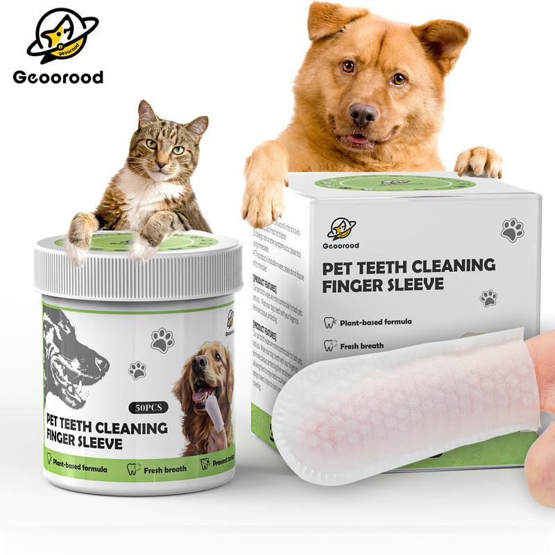 Geoorood Disposable Pet Tooth Cleaning Finger Gloves, Dental Cleaning Finger Toothbrush for Cats & Dogs,Tear Stain Cleaning Wipes, Bad Breath Wet Wipes, Tartar Removal Oral Care Grooming Tools.#1