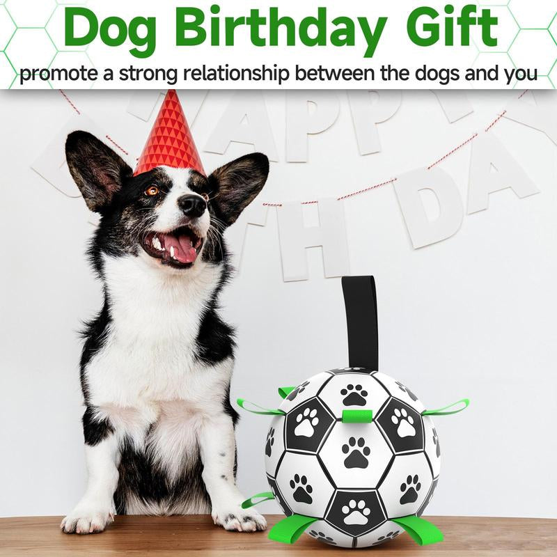 Gift for Pets, Paw Pattern Football Pet Toy Summer Gift, Indoor & Outdoor Pet Play Supply with Nylon Strap & Hand Pump, Creative Dog Chewing Ball Toy for Teeth Cleaning, Durable Pet Tools Products
