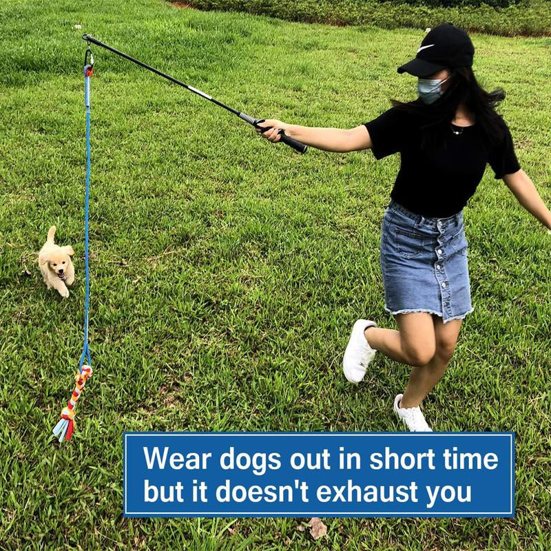 Interactive Flirt Pole Toy for Dogs Chase and Tug of War,Durable Teaser Wand with Pet Fleece Rope to Outdoor Exercise & Training for Dogs