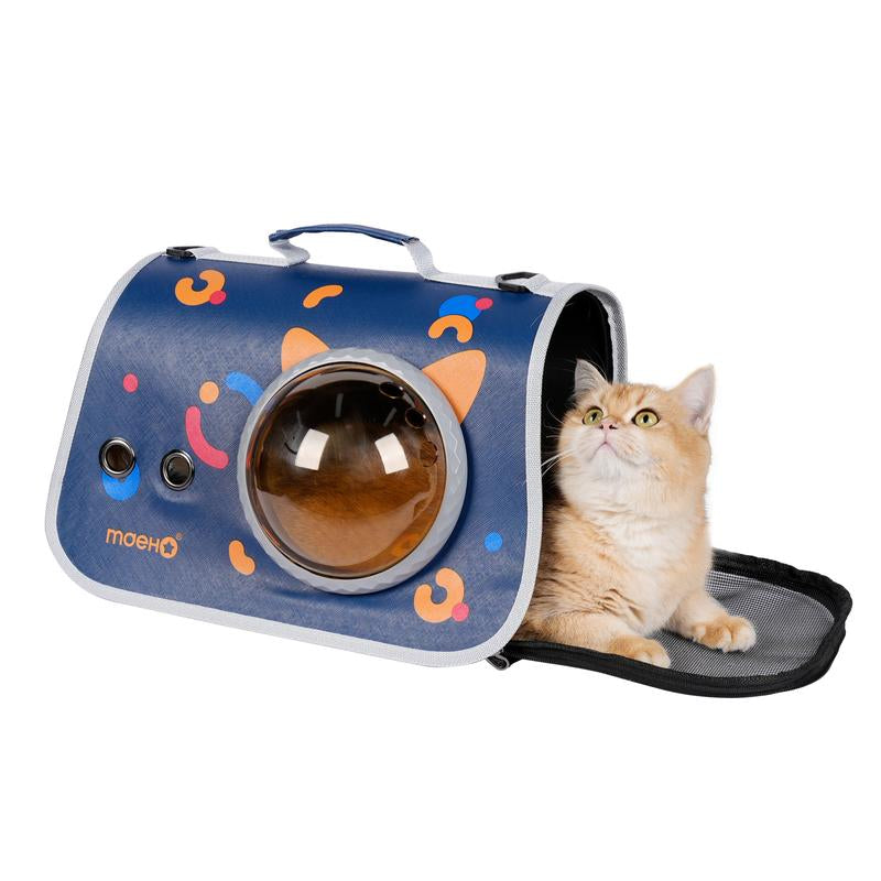 Space Capsule Bubble Pet Carrier, 360° Transparent Cat Backpack with Breathable Vents, Adjustable Shoulder Strap for Commuting-Vet-Park, Reinforced Handles Outdoor Bubble Carrier