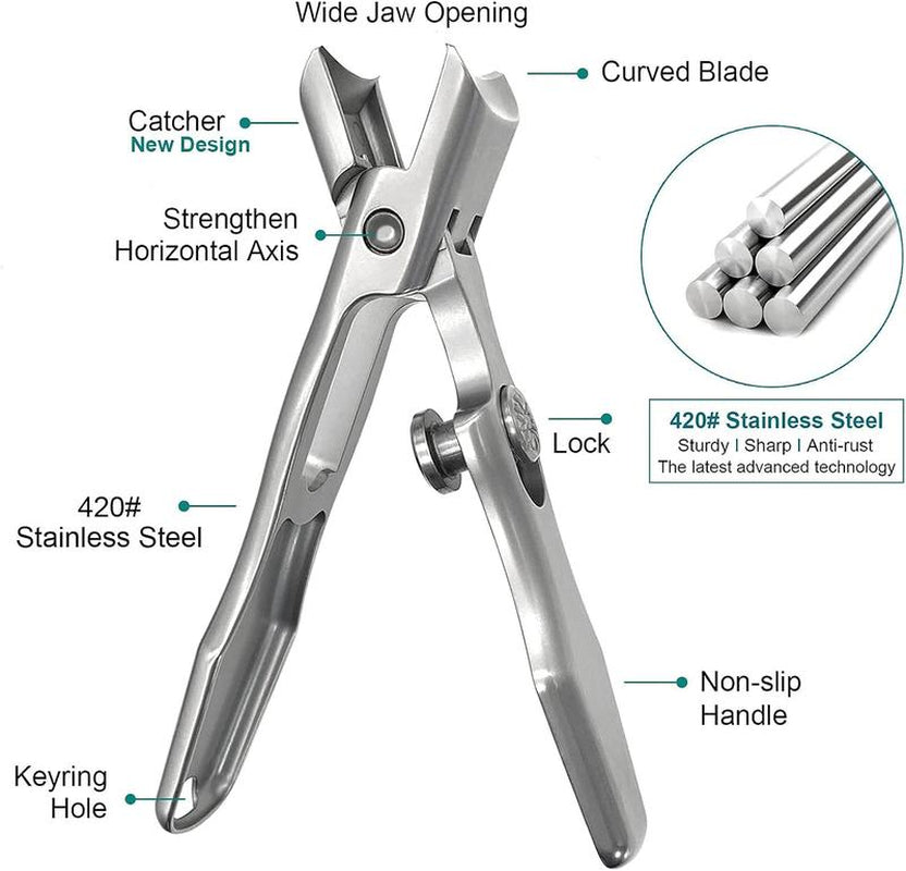 2025 Upgrade Nail Clippers , Large Wide Jaw Opening Toe Nail Clippers, Heavy Duty Stainless Steel No Splash Fingernail Clipper Cutters Long Handle with Catcher Nail Clipper Large Opening Nail Art Manicure Nail Care Set Professional Nail Trimmer Toe Nail