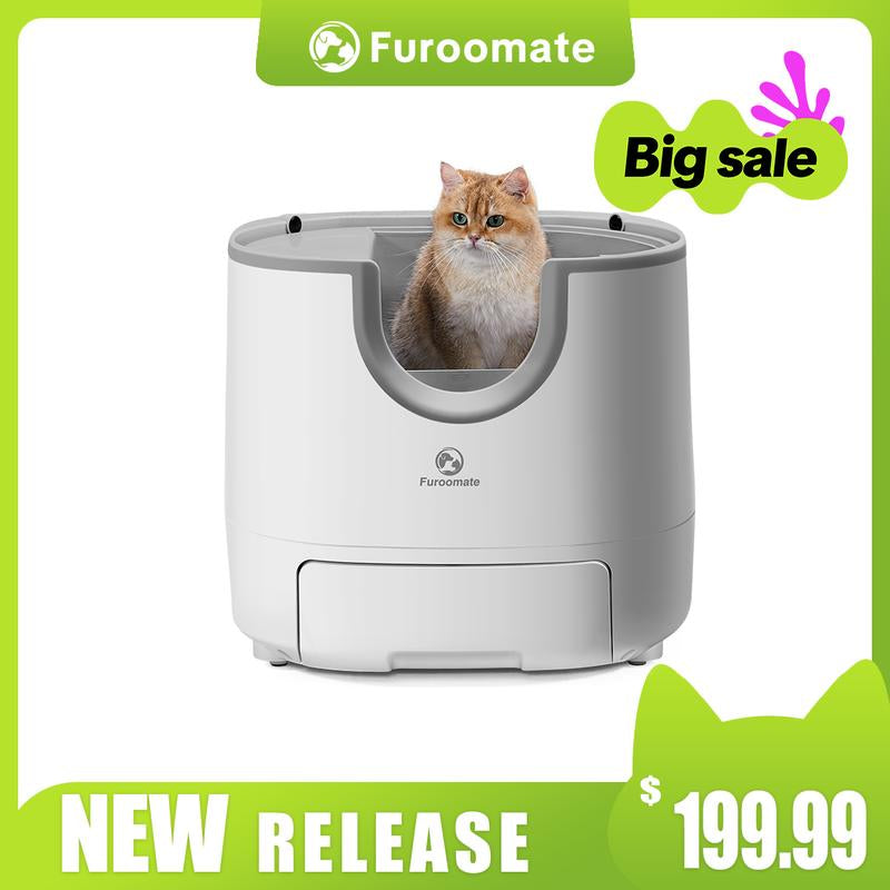 Furoomate Open-Top Self-Cleaning Cat Litter Box , PCT010-STEP--2 Packages (1 Box,1 Stepper),Odor-Free, Quiet Operation, Easy to Install & Maintain, Low Maintenance, Saves Time & Effort, Fast Cat Adaptation,Includes Trash Bags