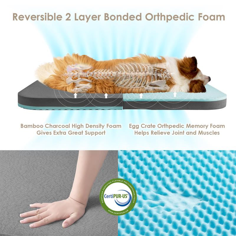 EHEYCIGA Foldable Human Dog Bed for Adult, Orthopedic Memory Foam Dog Bed for Humans, Waterproof Human Dog Bed for People, Faux Fur Human Sized Dog Bed