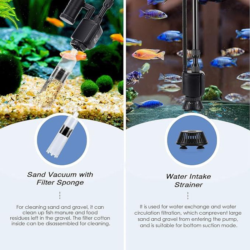 AQQA Electric Aquarium Gravel Cleaner, 6 in 1 Automatic Fish Tank Cleaning Tools Gravel Vacuum for Aquarium, Suitable for Change Water Wash Sand Water Filter and Water Circulation (320GPH, 20W)