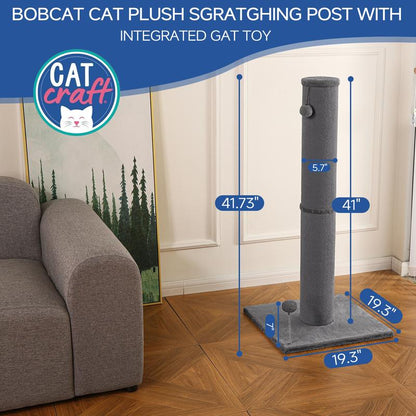 #Cozyvibes#Petlife Made4Pets Bobcat Cat Scratching Post for Indoor Cats, Tall Cat Scratch Post, Carpet Cat Scratching Post with Replaceable Toys, Sturdy Base, Large, Gray