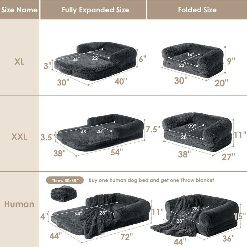 EHEYCIGA Foldable Human Dog Bed for Adult, Orthopedic Memory Foam Dog Bed for Humans, Waterproof Human Dog Bed for People, Faux Fur Human Sized Dog Bed