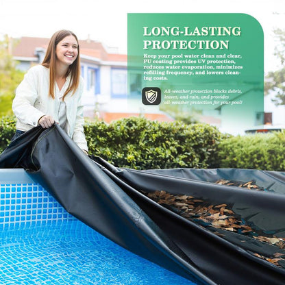 UIRWAY round Pool Cover with Reflective Strips, Swimming Pool Cover for above Ground Pools, Solar Cover Including Rope Tie and Luminous Ground Nails, PU Tarp Snug Fit for UV Protected