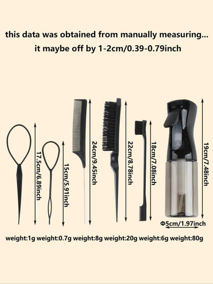 Hair Styling Comb Set, Haircare Tool Set, Including Hair Comb, Spray Bottle, Eyebrow Brush, Rat Tail Comb, Professional Durable Hair Salon Tools for Back to School, Fall Outfits, Fall Freshness Fall