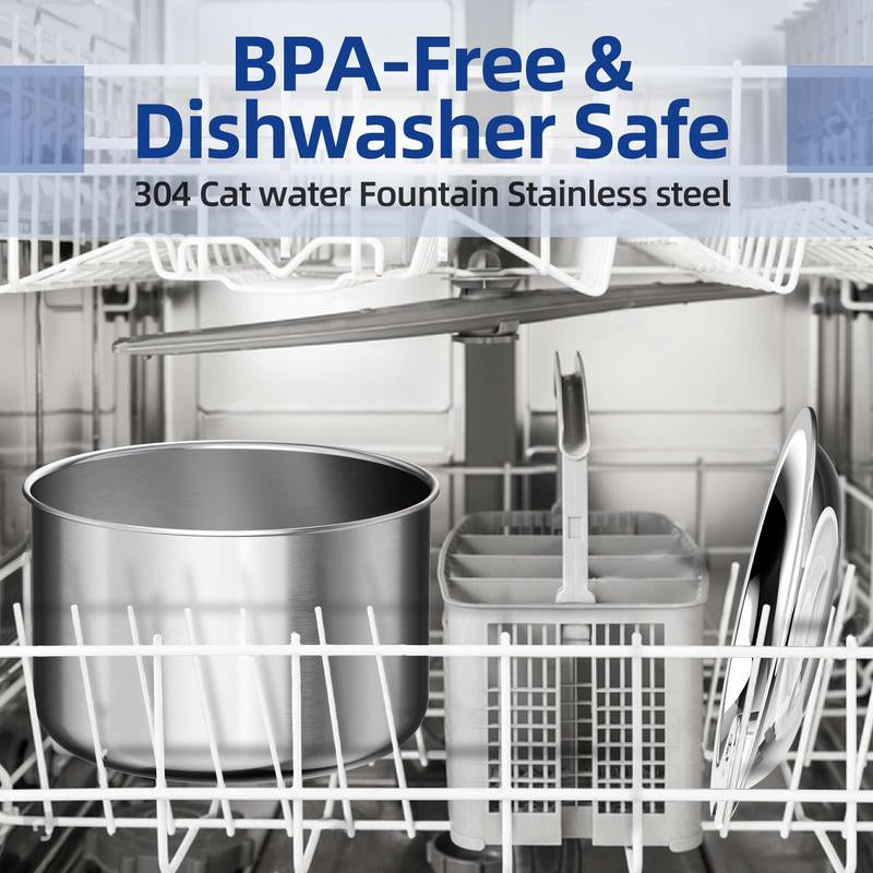 Cat Water Fountain, Stainless Steel inside Ultra-Quiet Pump, 2L/67Oz Automatic Dog Dispenser Water Bowl, Multiple Pets Water Fountain