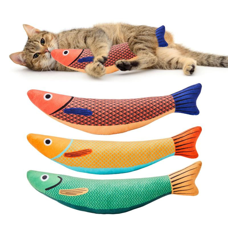 Potaroma Cat Toys Saury Fish, 3 Pack Catnip Crinkle Sound Toys Soft and Durable, Interactive Cat Kicker Toys for Indoor Kitten Exercise 9.4 Inches for All Breeds